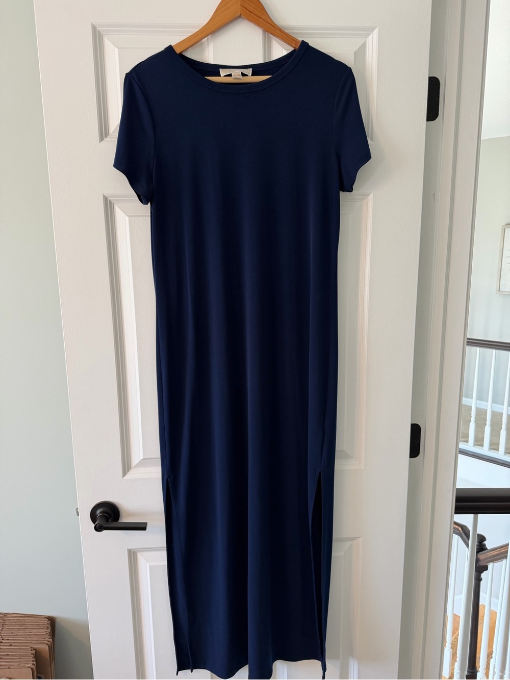 Michael Kors Navy Short-Sleeve Maxi with Side Slit